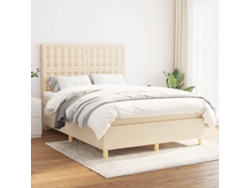 Cama Box Spring Con Colchón Tela Color Crema 140x190 Cm