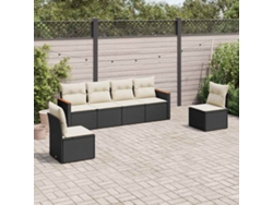Conjunto de sofá de jardín de 6 piezas con cojines de ratán negro Lovely Home