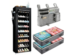 Organizador de dormitorio, zapatero, mesilla de noche y 2 cajas de almacenamiento bajo la cama, solución para espacios pequeños, diseño alemán YCONE