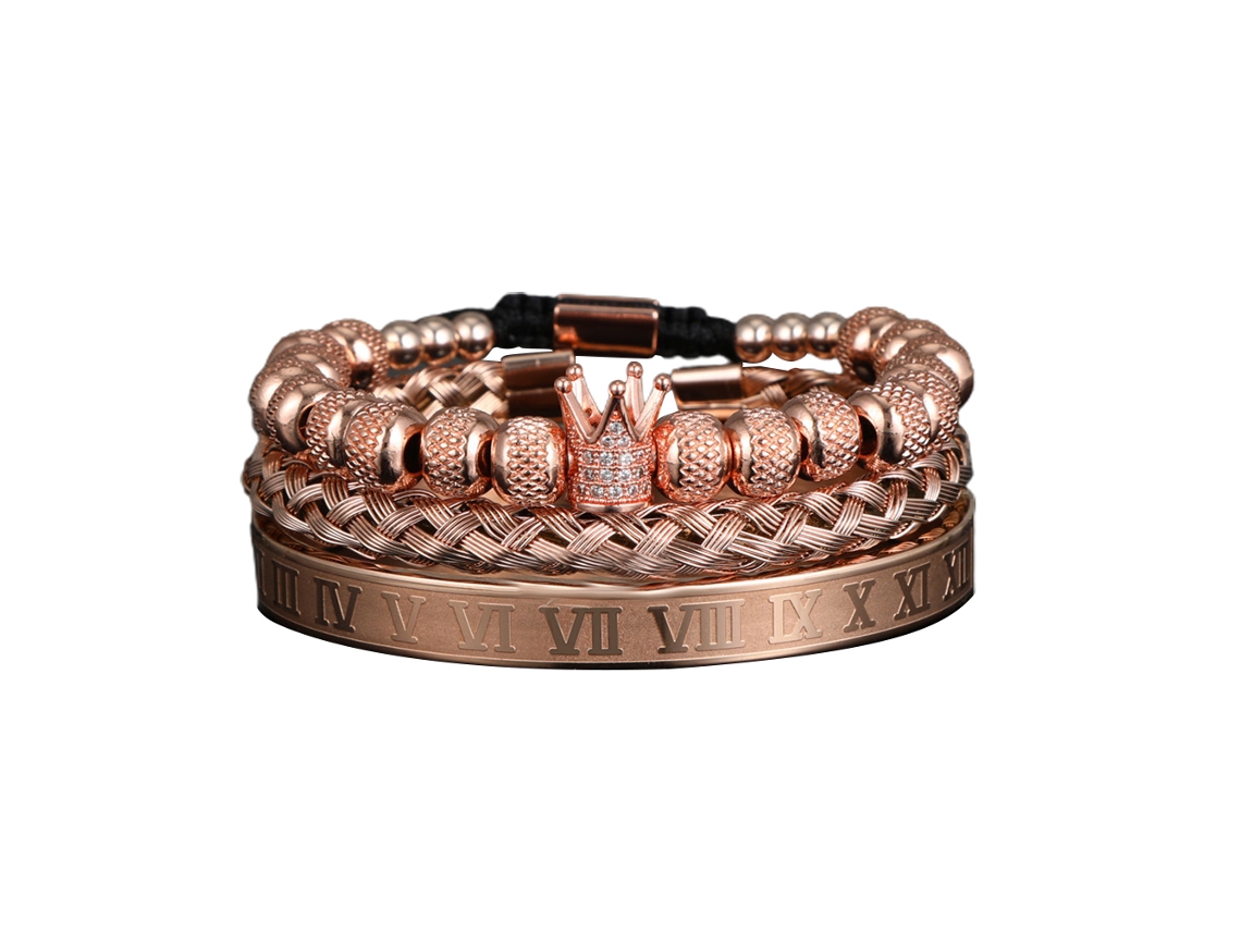 Pulseras De Acero Inoxidable De Lujo Para Hombre Con Dije De Corona Romana Y Micro Pavé.