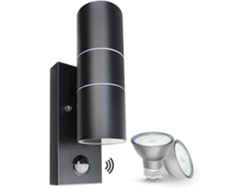 Luminária Led Externa Com Sensor De Movimento Pir — Classificação Ip44 (preta) — Inclui 2 Lâmpadas Gu10 De 5w, Luz Branca Quente (3000k)