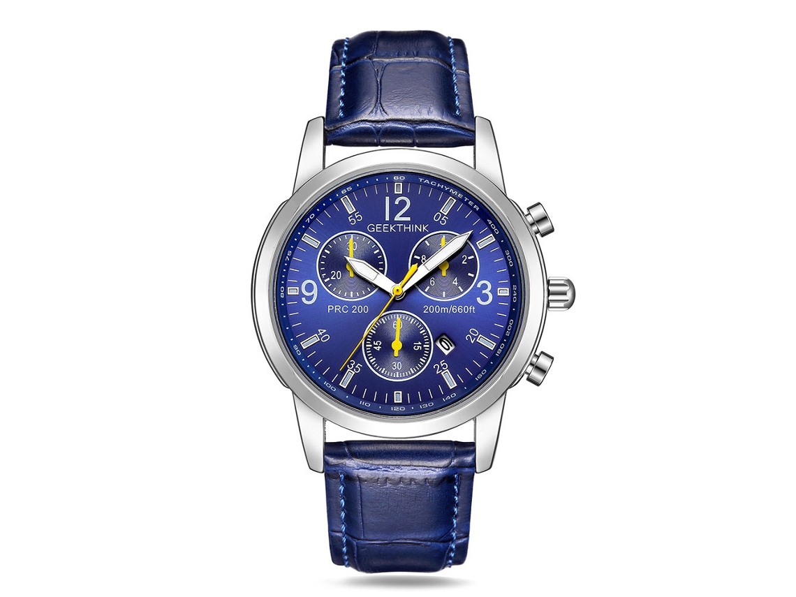 Reloj De Cuarzo Para Hombre De Moda Negocia Con Correa De Cuero Pu Ojos Dial Azul