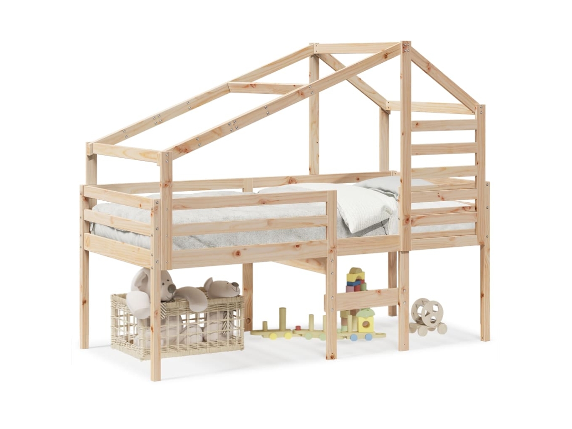 Cama Alta Con Techo 90x200 Cm Pino Macizo Dkd Home Decor
