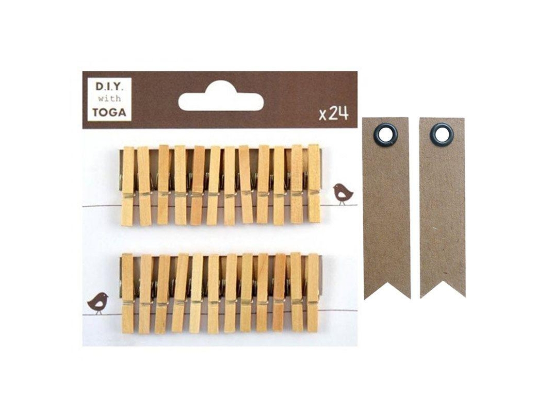 Mini pinzas de madera x 20 + 20 etiquetas kraft Banderín