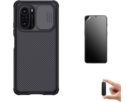 Kit Carcasa, Protector y Soporte Xiaomi Poco F3 Ultimatte Nillkin Camshield Negro