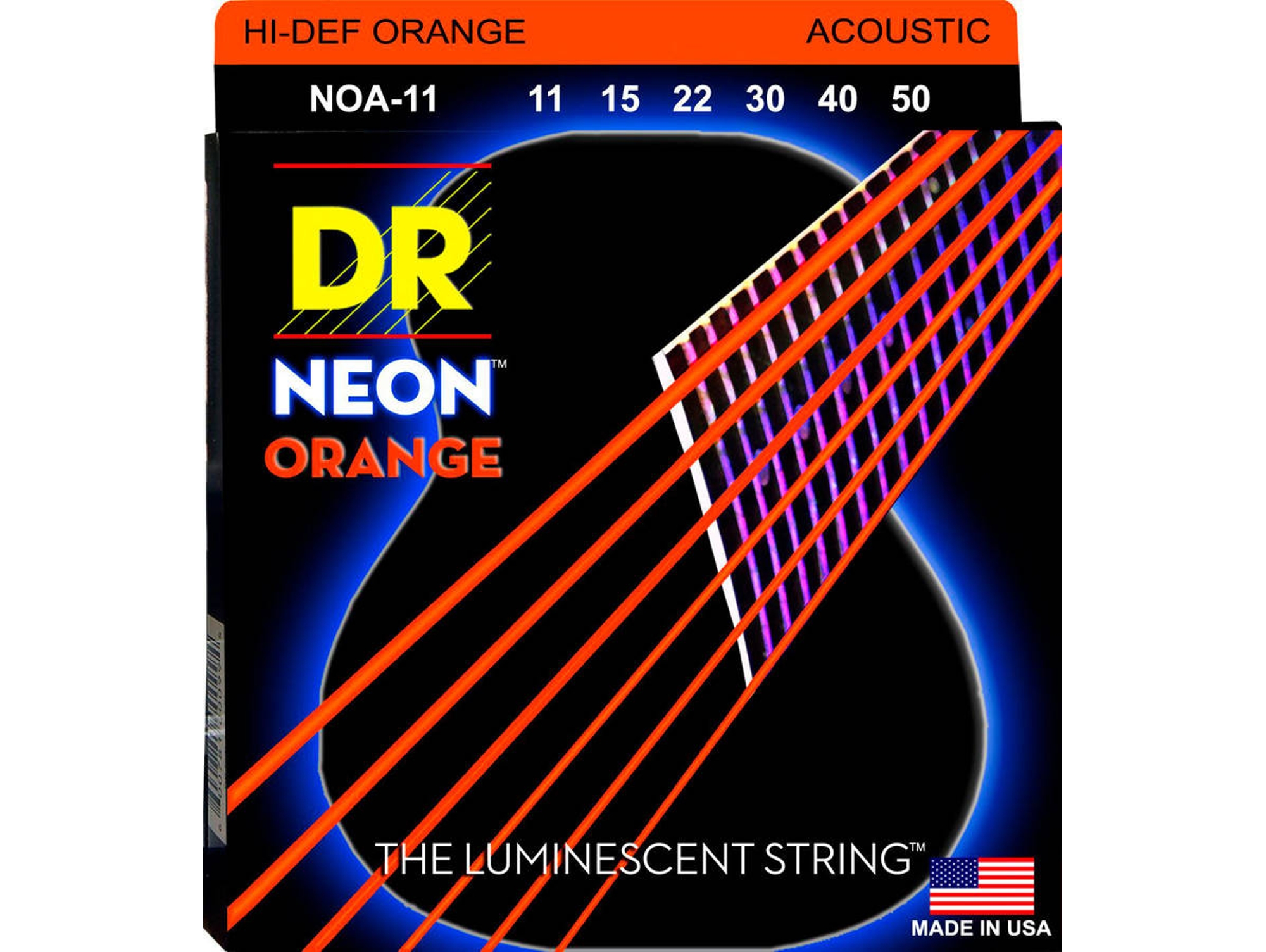 Juego de Cuerdas Guitarra Acústica K3 Luminescent Neon Orange (.11- .15-.22-.30-.40-.50 - Bronce)
