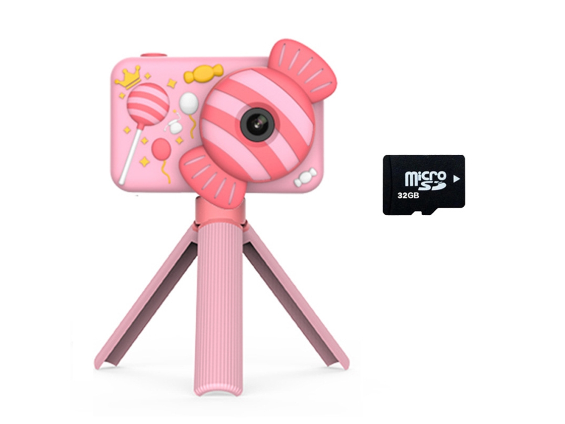 Cámara digital Eifson con trípode, pantalla HD de 1080p, 2 pulgadas, tarjeta de 32 g (rosa)