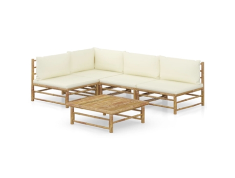 MAISON EXCLUSIVE Set de muebles de jardín 5 piezas bambú y cojines blanco crema