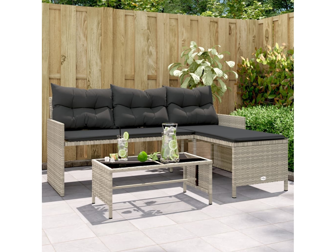 Sofá de jardín en LC/Mesa y cojines de mimbre PE gris claro Dkd Home Decor
