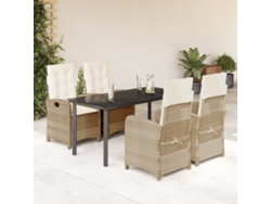 Juego de comedor de jardín de 5 piezas con cojines, mimbre sintético beige, Dkd Home Decor