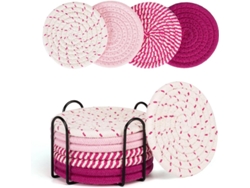 Juego de 8 manteles individuales de algodón absorbente rosa con soporte, 11 cm, Dureforward