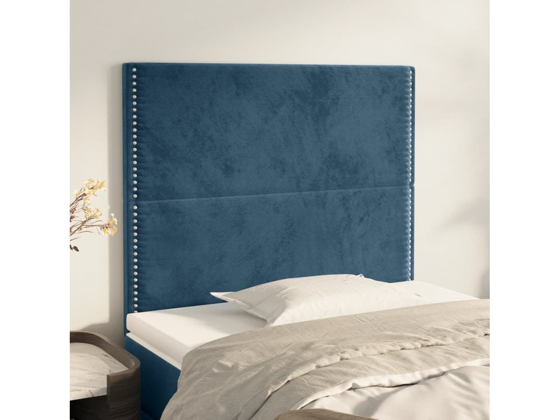 Cabeceros 2 Unidades De Terciopelo Azul Oscuro 100x5x78/88 Cm