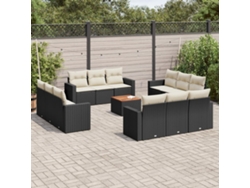 Conjunto de sofá de jardín de 13 piezas con cojines de mimbre sintético negro, Dkd Home Decor