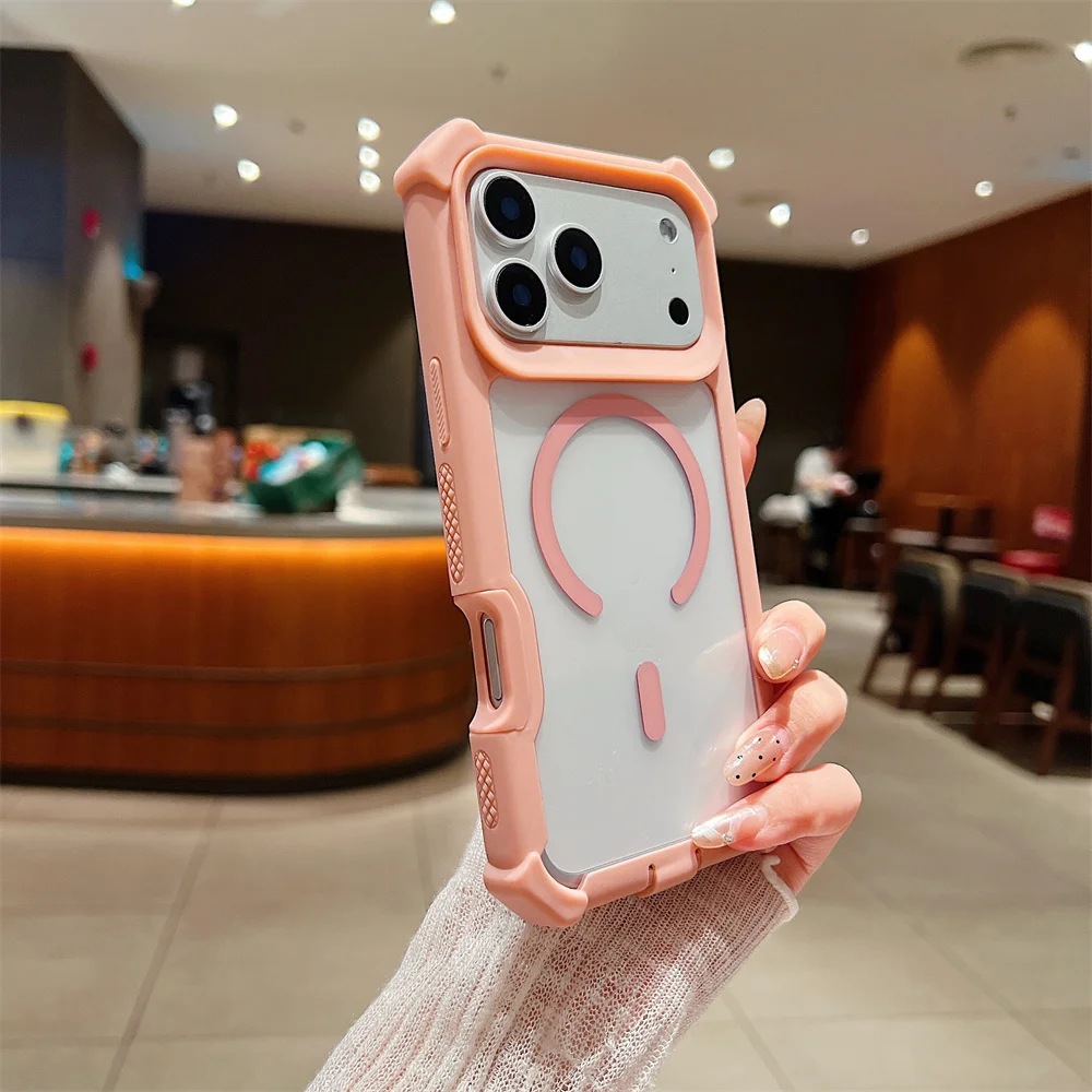 (iphone 13 Pro Max, Rosa) Funda Magnética Transparente A Prueba De Golpes Para Iphone, Compatible Con Magsafe.