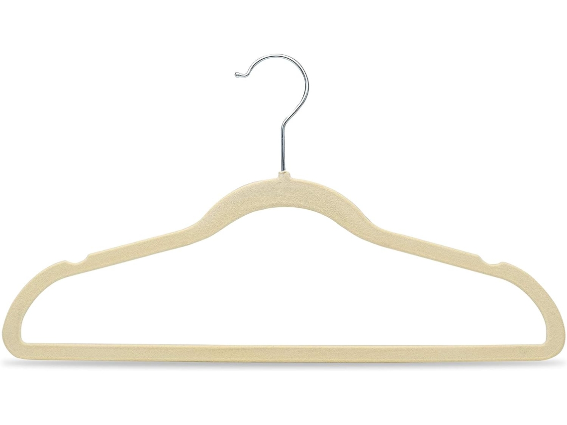 40 x Perchas Terciopelo Beige, Pack Perchas para Ropa con Superficie Antideslizante y Gancho Cromado Giratorio 360º TODO HOGAR