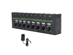 Amplificador de auriculares estéreo portátil de 8 canales con bajo nivel de ruido, luz RGB, enchufe europeo, 100-240 V.
