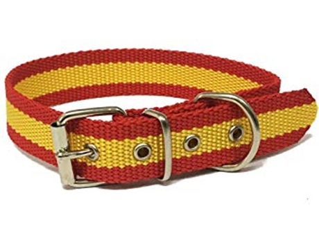 Collar para Perros GLOBAL Bandera de España (Rojo - 35cm - Algodón - M - Porte Medio)