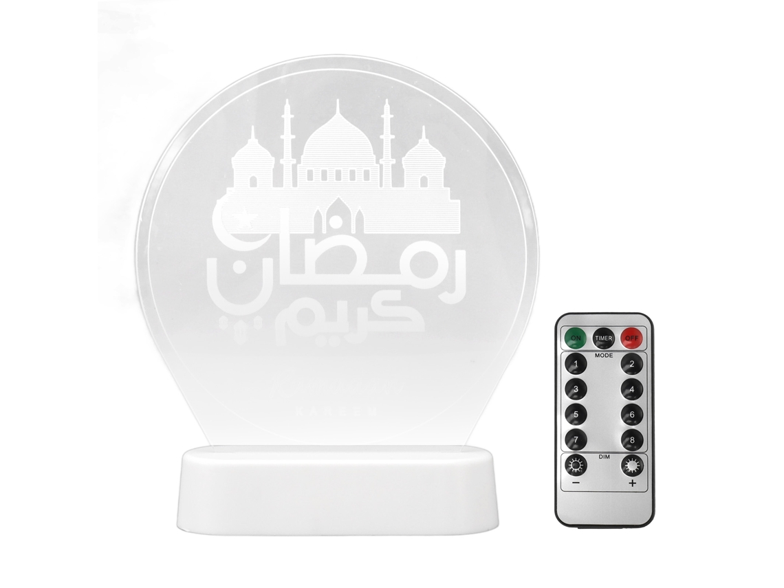 Lámpara de noche LED 2026 Eid Mubarak con control remoto, decorativa 3D para Ramadán y festivales islámicos.