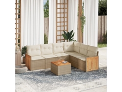 Conjunto de 7 sofás de jardín con cojines de mimbre beige de Dkd Home Decor
