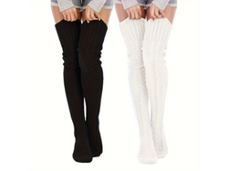 2 Pares De Calcetines Por Encima De La Rodilla, Calcetines De Punto Cálidos Hasta La Rodilla, Medias De Invierno Cómodas (negro Y Blanco) Cuich