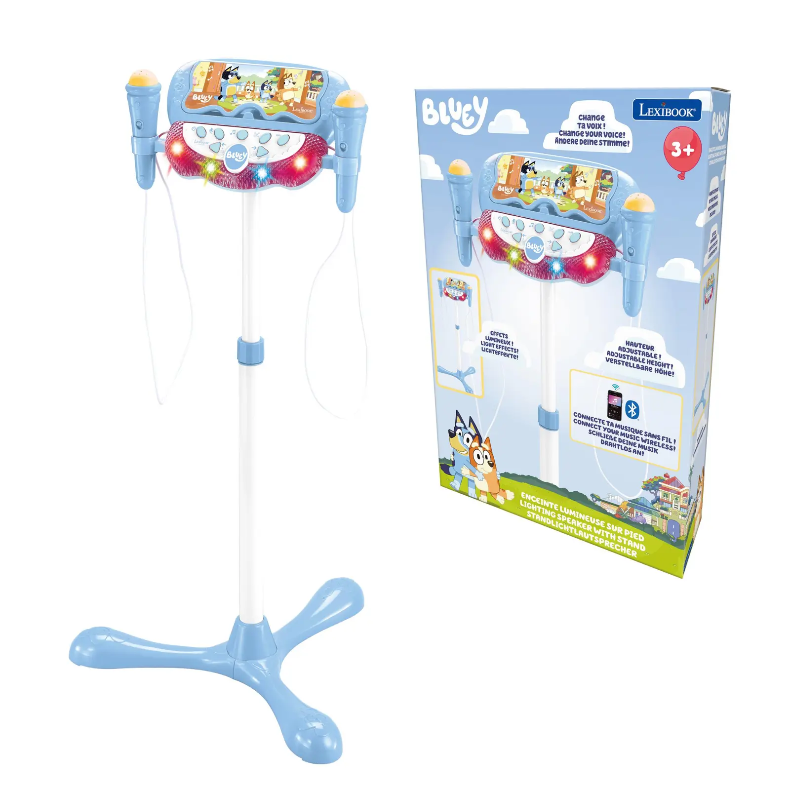 Bluey Bluetooth®-lautsprecher Mit Lichteffekten Auf Verstellbarem Ständer Mit 2 Mikrofonen Und Stimmeffekten