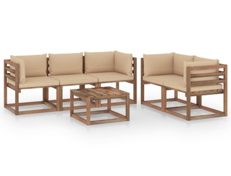Conjunto 6 de muebles de jardín VIDAXL con cojines beige