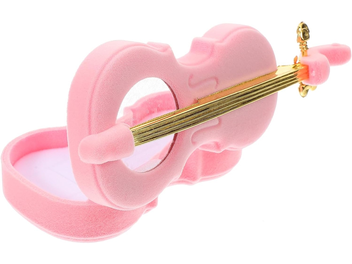 Joyero Terciopelo Forma Violín Guardar Proteger Anillos Collares Rosa