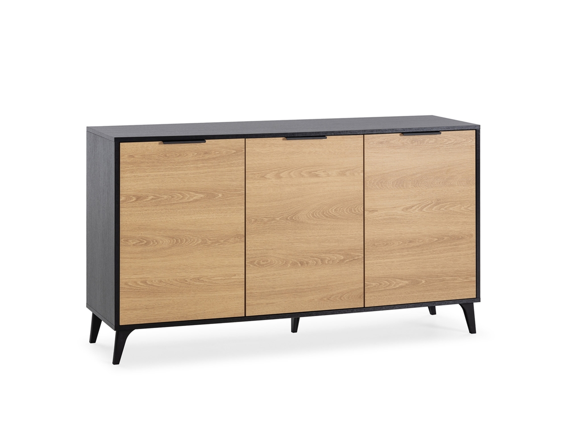 Aparador Kalma 3 puertas color negro/roble, 136 cm Ancho