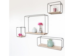 Conjunto de 4 estantes de pared rectangulares de metal negro con estante de madera IVOL