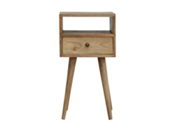 Cómoda pequeña de madera maciza de roble, 1 cajón y compartimento abierto, beige Artisan Furniture