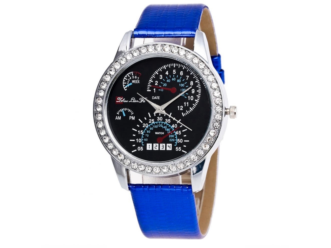 Reloj De Pulsera Redondo Zhoulianfa De Cuero Pu Con Strass Y Cuarzo (azul)