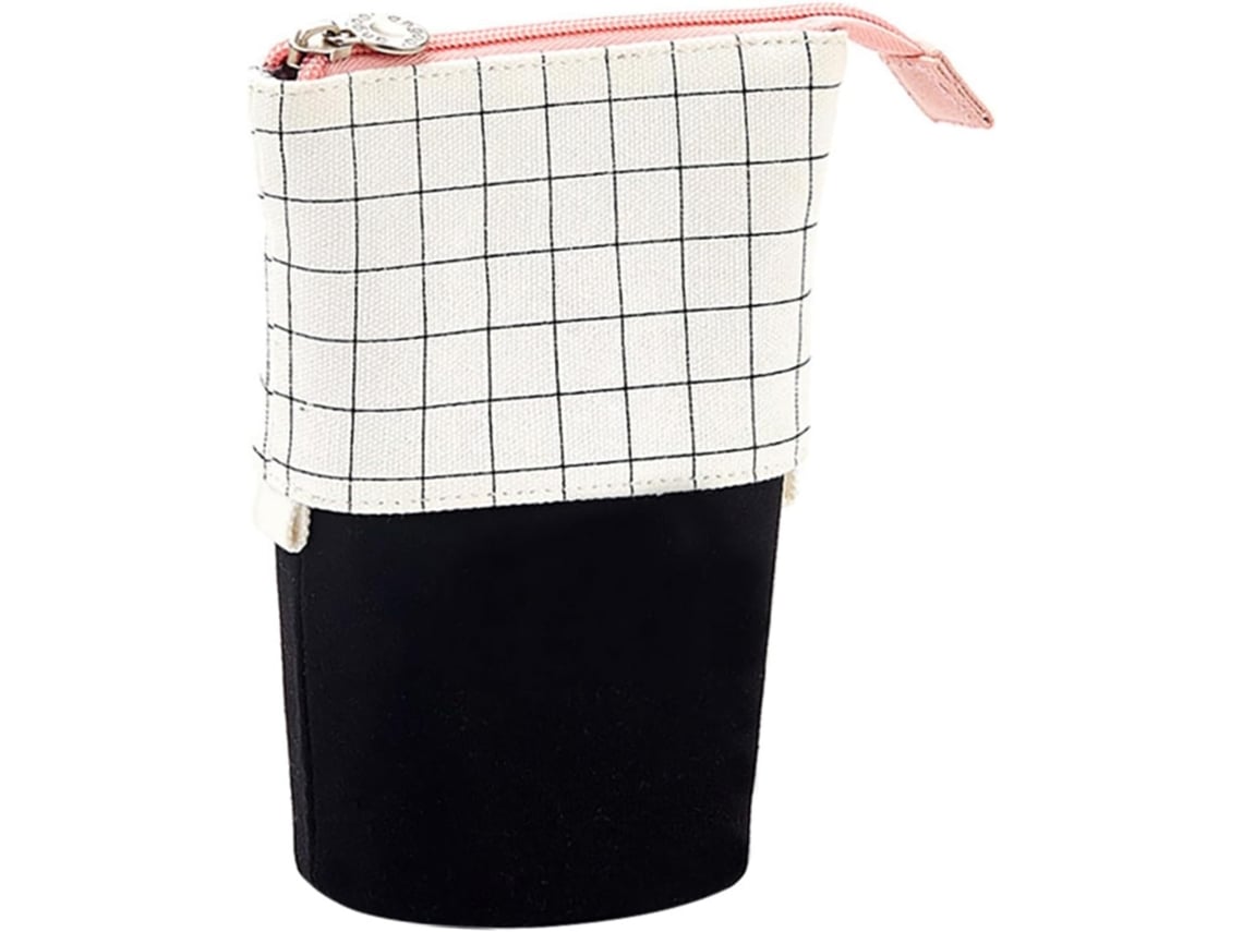 Estuche Para Lápices De Lona A Cuadros Con Estampado Floral, Cierre De Cremallera, Multifuncional, Ideal
