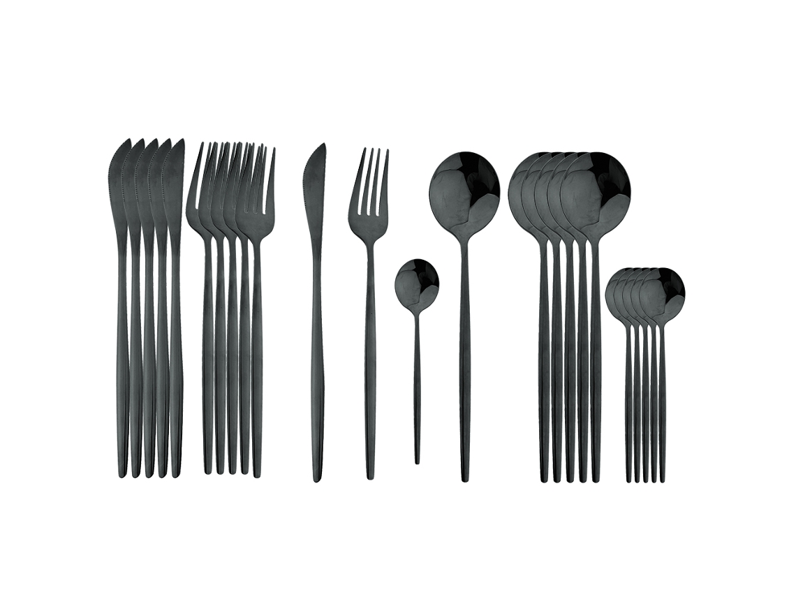 (negro) Juego De Cubiertos De Acero Inoxidable De 24 Piezas, Que Incluye Cuchillo, Cuchara Y Tenedor.