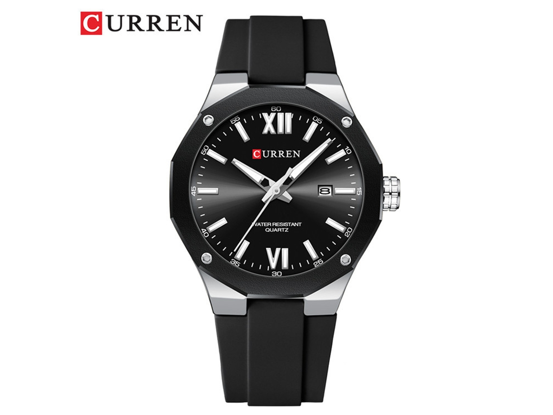 Reloj Deportivo Casual Para Hombre (plateado Y Negro) Con Correa De Caucho, Calendario Y Resistente Al Agua.