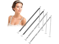 Cintas De Sujetador Con Strass Ajustables Antideslizantes Para Mujer, 2 Pares, Color Negro Y Plata