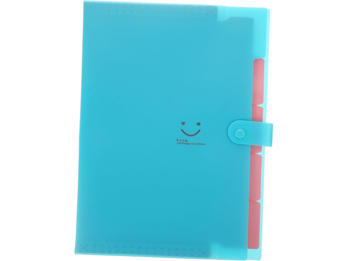 Pasta Sanfonada A4 Com 5 Compartimentos, Azul, Organizador De Documentos Resistente Para Escritório E Viagens