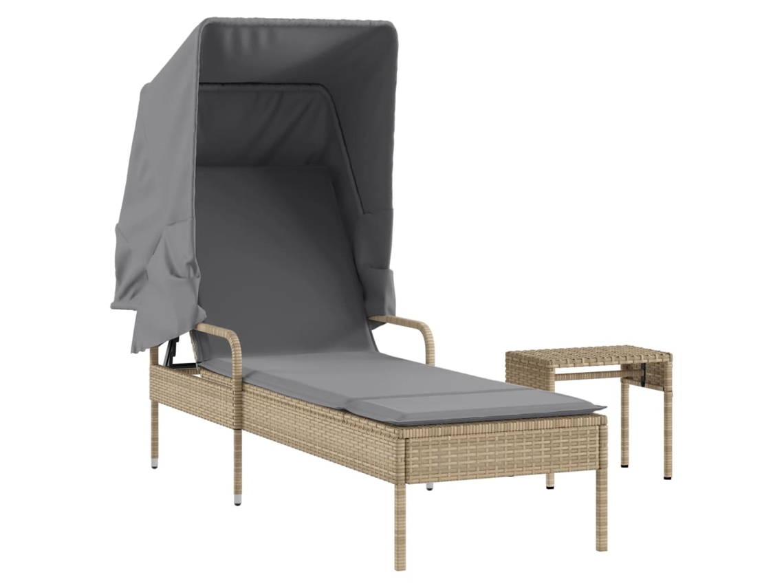 Tumbona con dosel y mesa de mimbre, patas beige, MAISON EXCLUSIVE