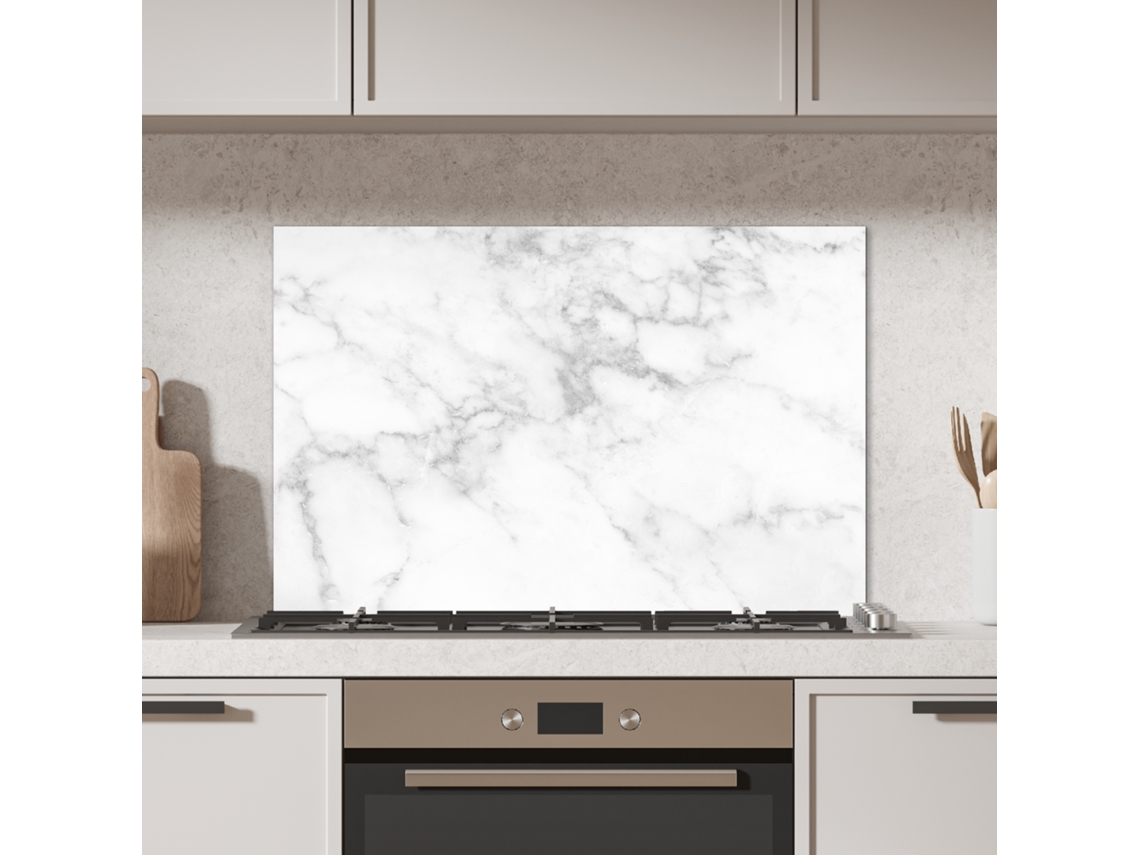 Panel antisalpicaduras de cocina de mármol - Gris - Blanco - Mármol texturizado 80x55 cm