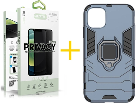 Kit Carcasa y Protector Cristal 1X Privacy Iphone 12«12 Pro Accetel Anti Choque Azul