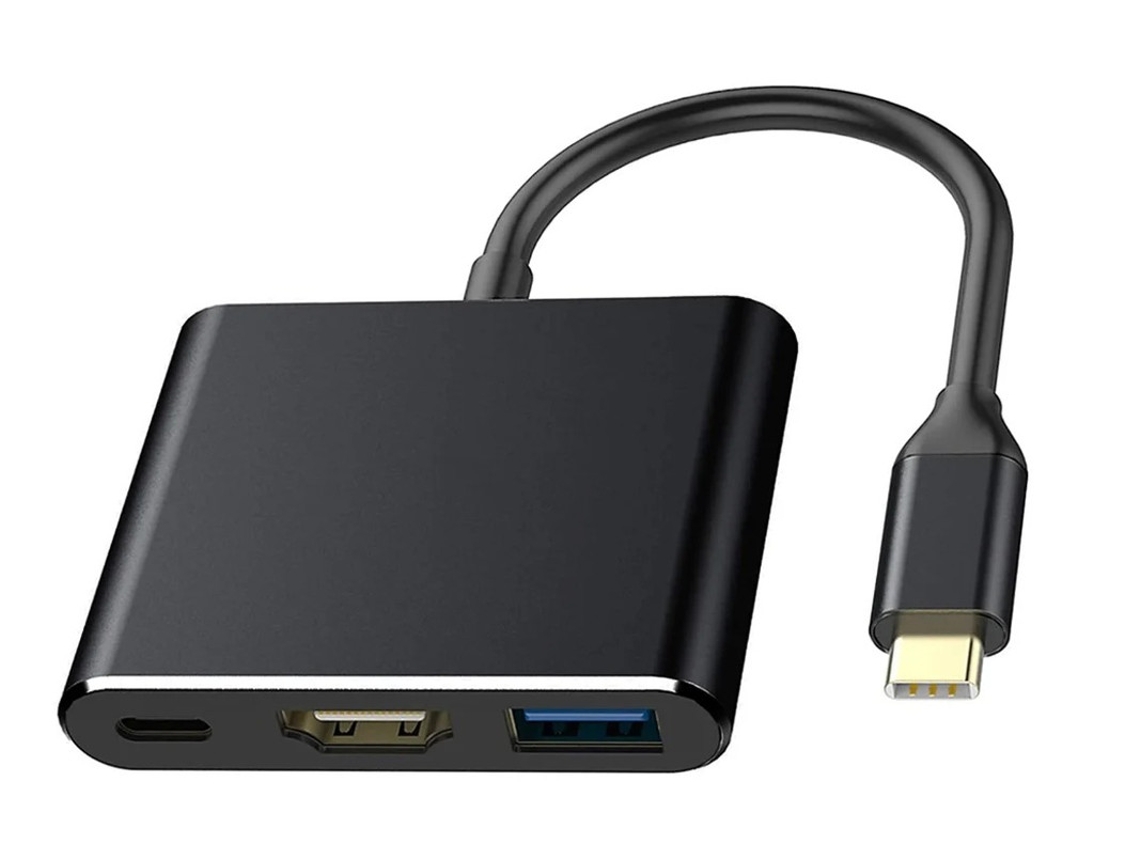 Adaptador USB C a HDMI Hub 4K USB C 3 en 1 con salida HDMI Hub 4K Adaptador HDMI con puerto USB 3.0 Negro YIZHOOD