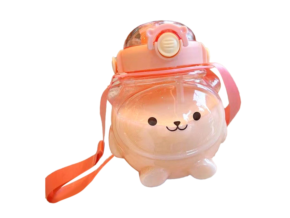 Botella De Agua De Plástico Con Diseño De Panda Adorable, 1000 Ml, Con Pajita Y Correa, Ideal Para El Uso Diario De Los Niños - Rosa Sakura