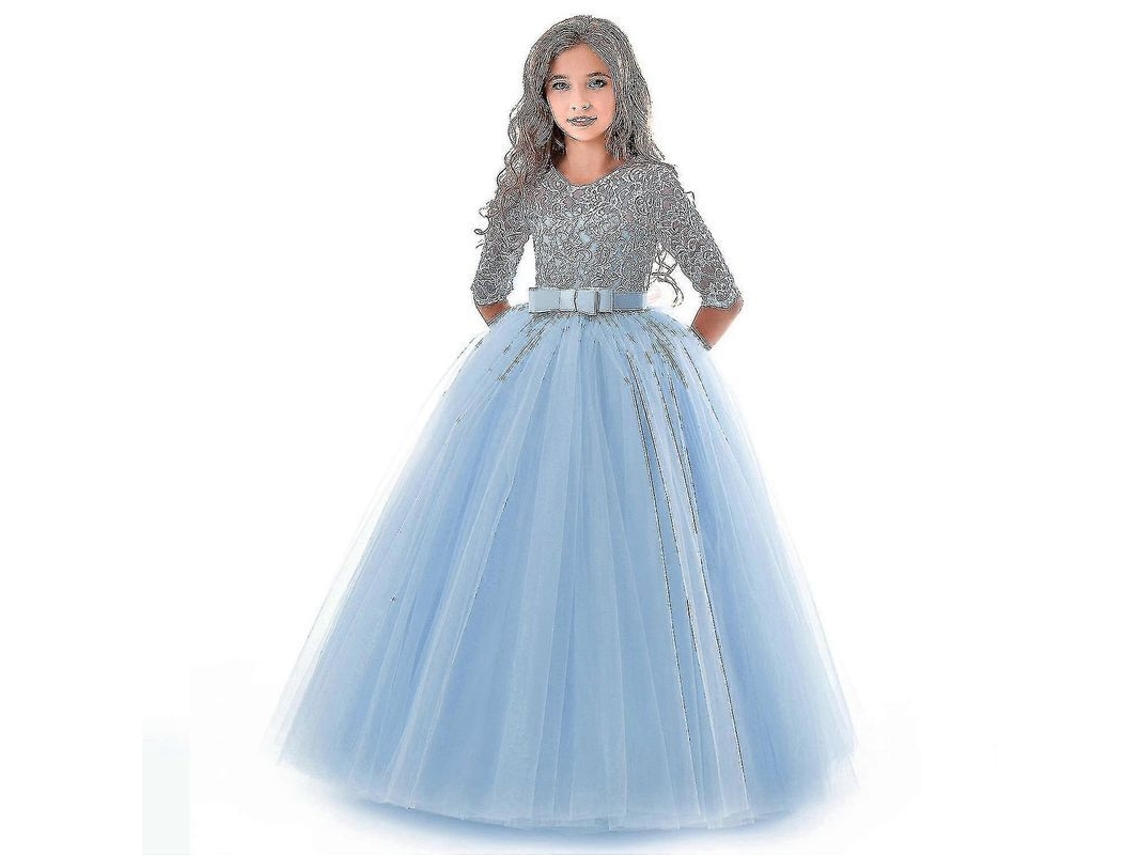 Vestido Formal Princesa Niña Adolescente Con Encaje Longo Para Fiesta Graduación Boda Azul