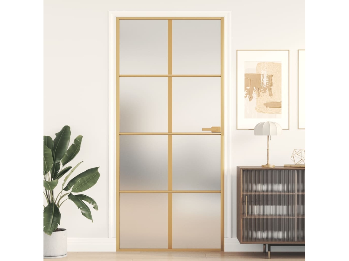Puerta interior de 93 x 201,5 cm, vidrio templado y aluminio dorado WSD172252 Lovely Home