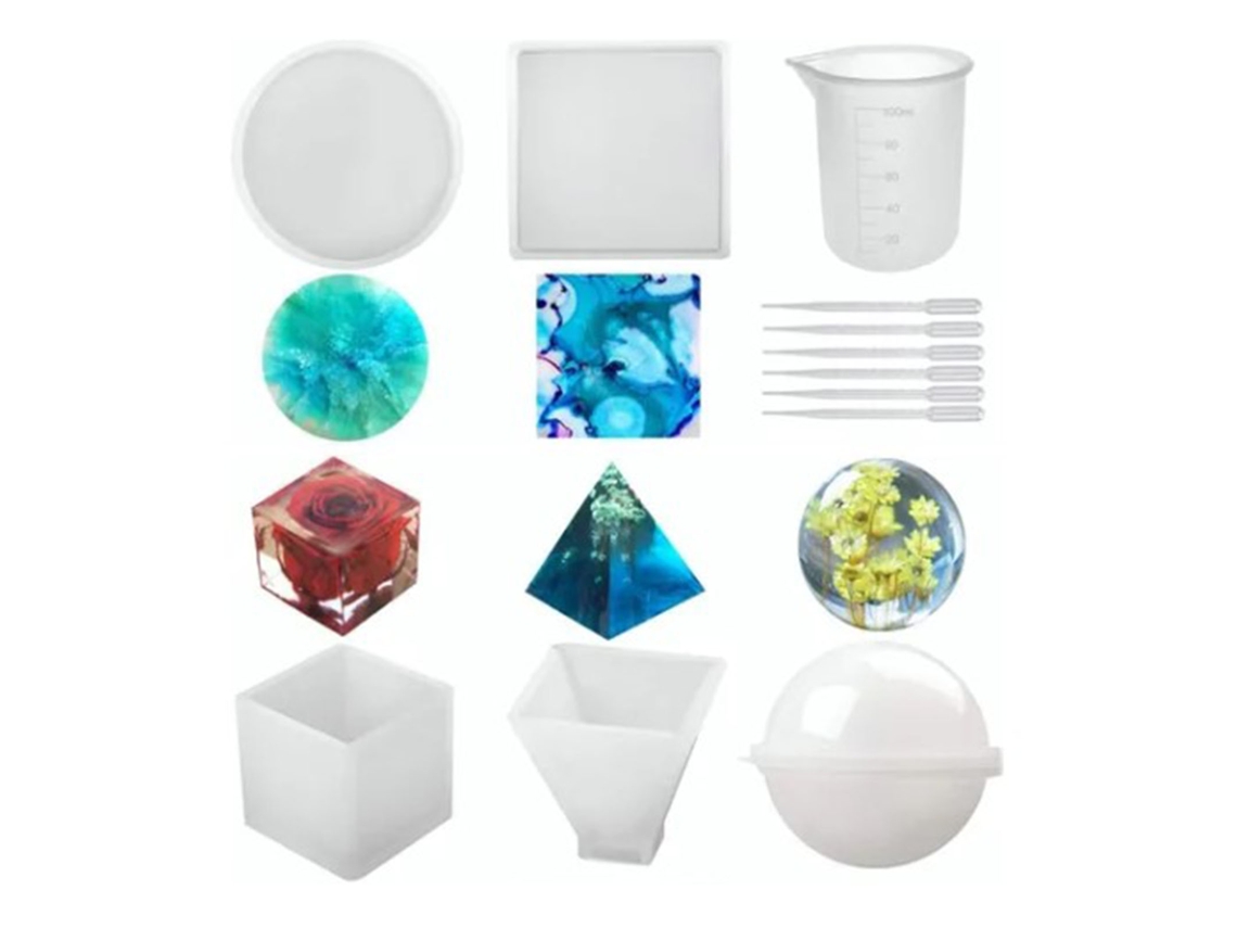 Molde De Silicona Flexible Con Vaso Medidor Y Pajitas Para Resina Epoxi Casera.