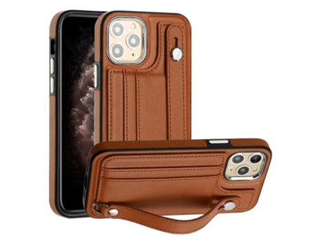 Funda Mobile Phone Cases Shockproof With Wrist para iPhone 11 Pro Piel Marrón