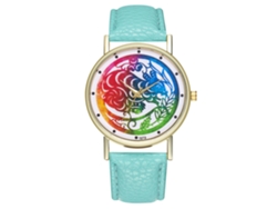 Reloj De Cuero Pu Moda Unisex Dial Redondo Patrón Animal Cuarzo (verde Menta)