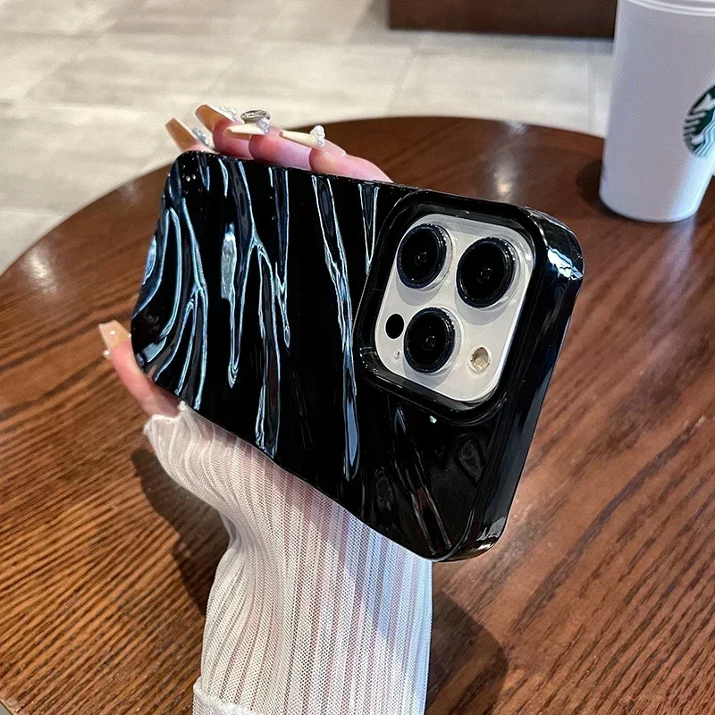 (iphone 16 Pro Negro) Funda De Tpu Con Textura De Seda 6d Y Diseño Ondulado, Funda Protectora Suave A Prueba De Golpes.