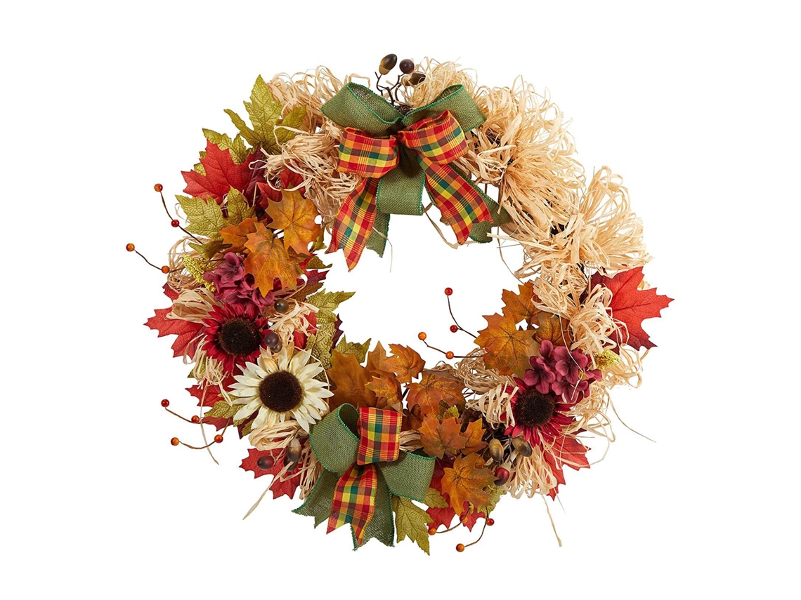 Corona de flores artificiales para decoración de paredes y puertas - Otoño