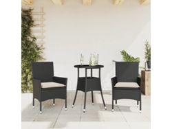 Conjunto de comedor de jardín de 3 piezas con cojines de mimbre negro de polietileno y vidrio de DKD Home Decor