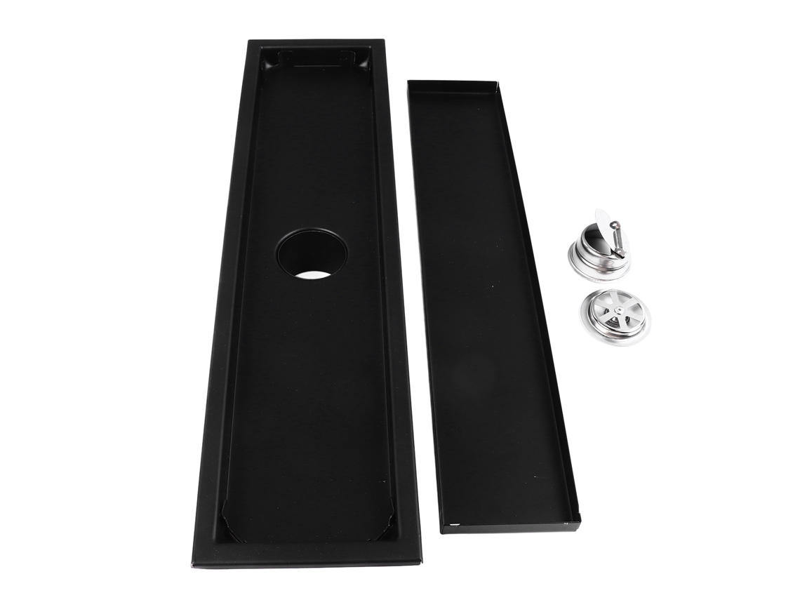 Desagüe de baño rectangular de 40 cm de acero inoxidable antiolor negro
